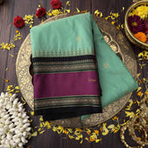 Vriksham Elegant Mint Green With Wine Dual Tone Zari Border Kanchi Silk Saree-VS4787